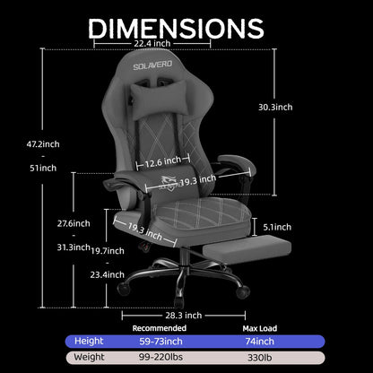 Massage Gaming Chair, Office Chair with Comfortable Velour Upholstery, Height-adjustable Gaming Chair, Ergonomically Designed, Featuring A 360° Swivel Seat & Headrest