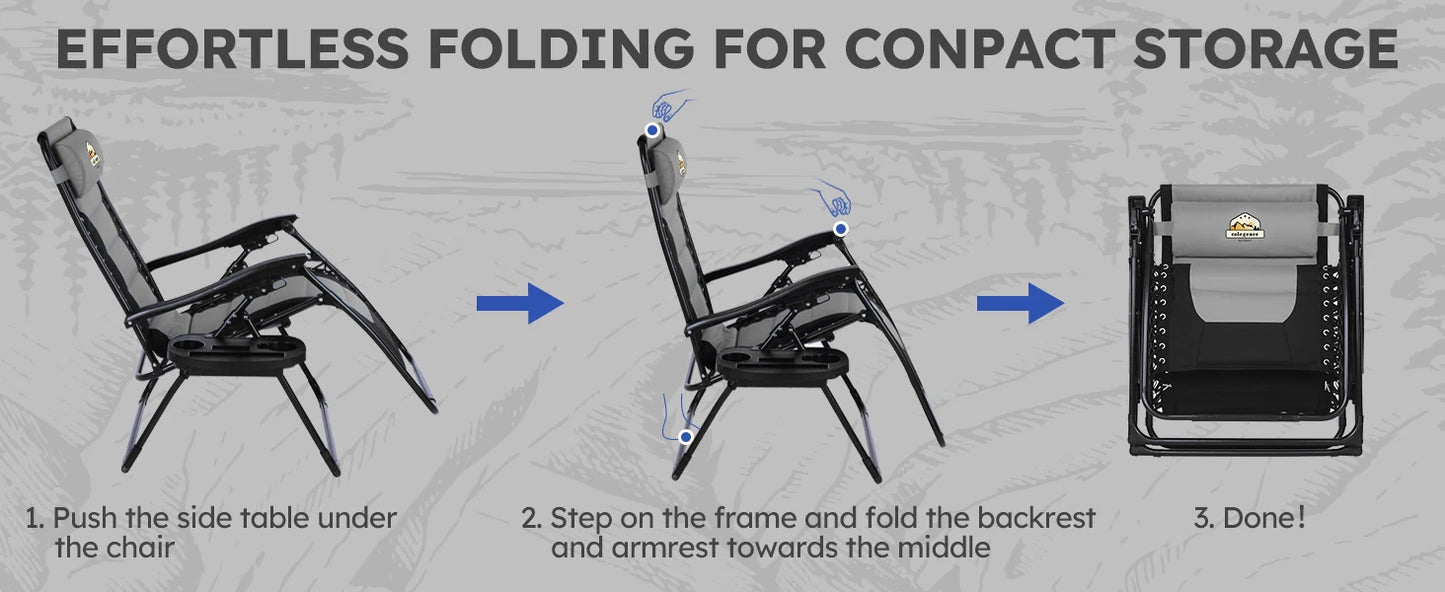 Oversized Padded Zero Gravity Lounge Chair, Foldable Patio Anti Gravity Reclining Chairs Folding Lawn Recliner Support 350 LBS