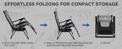 Oversized Padded Zero Gravity Lounge Chair, Foldable Patio Anti Gravity Reclining Chairs Folding Lawn Recliner Support 350 LBS