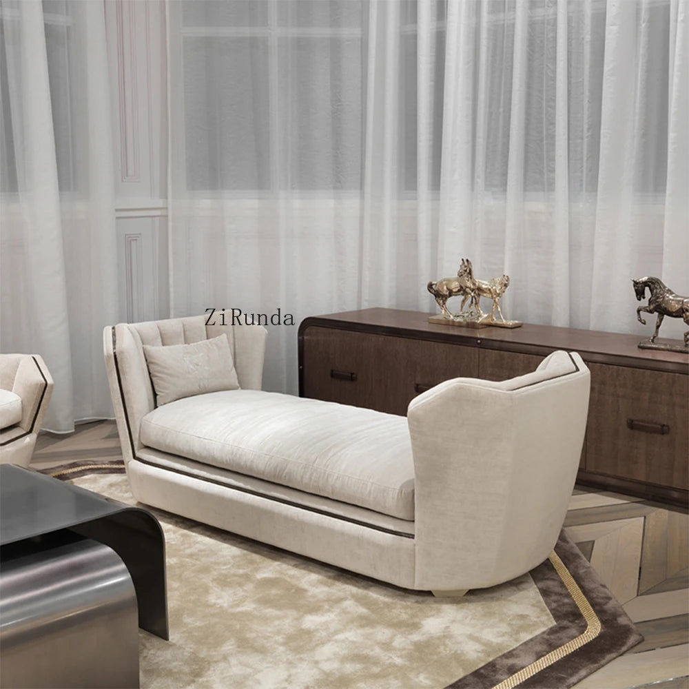 High-quality luxury white modern sofa with solid wood frame and metal, suitable for home or villa furniture