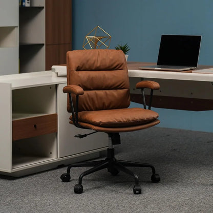 Ergonomic PU Leather Office Chair with Lumbar Support and Detachable Armrests for Comfortable Swivel Seating