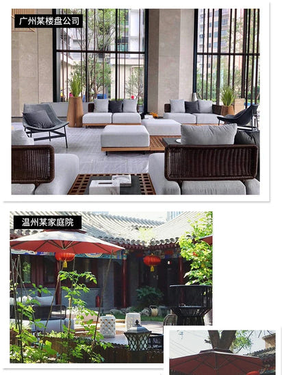 Solid Wood Rattan Sofa Home Leisure Patio Furniture B&B Villa Nordic Sofa Chair Combination Luxury Outdoor Garden Furniture Sets