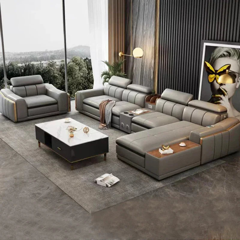 A Modern Sectional Leather Luxury Sofa Set Modular Furniture Home Multifunctional Living Room L Shape Corner Sofa