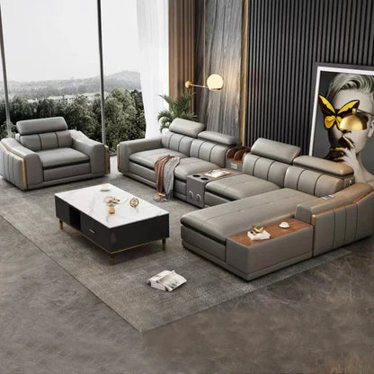 A Modern Sectional Leather Luxury Sofa Set Modular Furniture Home Multifunctional Living Room L Shape Corner Sofa
