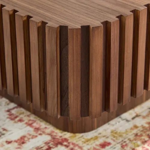 Modern Handcraft Drum Coffee Table Square Coffee Table for Living Room,Small Wooden Coffee Table,Walnut Color