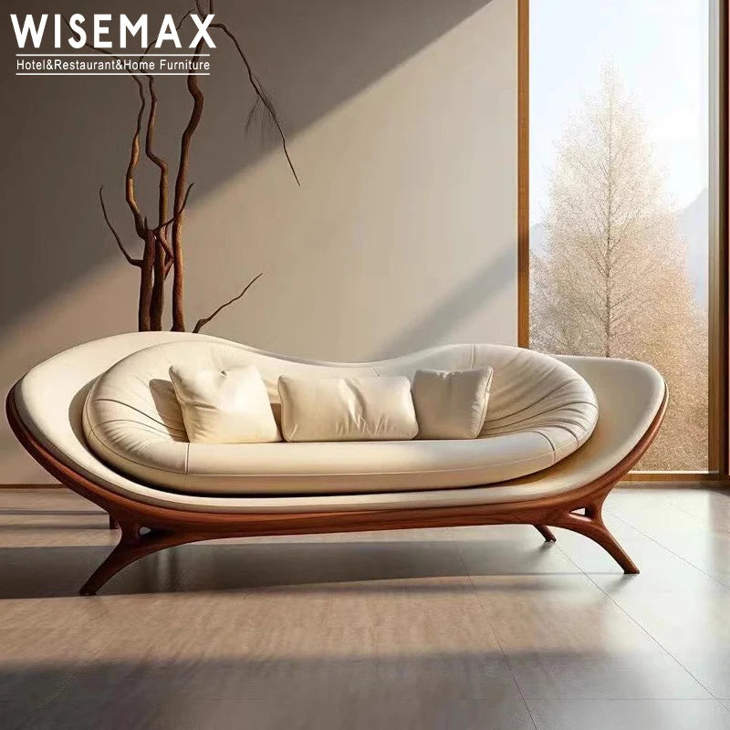 Furniture designer modern combination sofa walnut base luxury curved modular hotel bedroom leather sofa