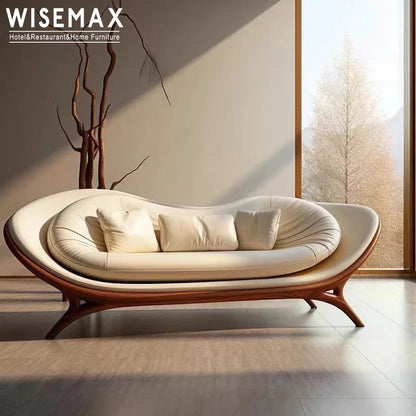 Furniture designer modern combination sofa walnut base luxury curved modular hotel bedroom leather sofa
