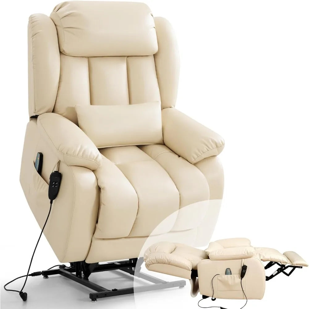 Recliner Chair for Adults, Dual Motor Power Lift Chair, Infinite Position, Lay Flat Lift, Massage and Heating, Exten