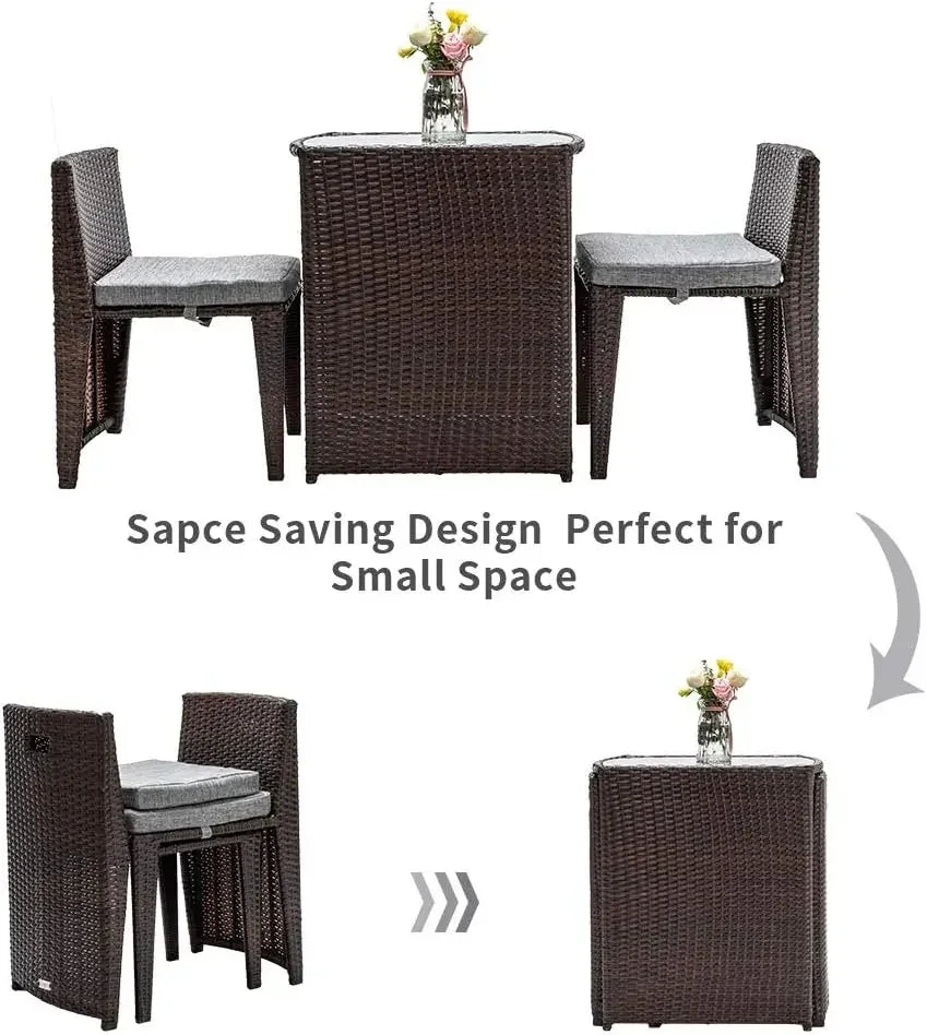 Hot Wicker Outdoor Patio Bistro Set Patio Furniture Set For Small Space With Glass Top Table Dining Chairs