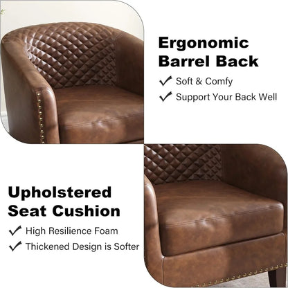 Upholstered Faux Leather Club Chair with Nailed Trim, Comfortable Reading Armchair for Living Room and Bedroom Reception Area
