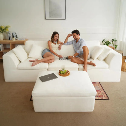 144" Cloud Sectional Couches for Living Room, Convertible U-Shape Couch with Ottoman, 6 Seater Modular Sectional Sofa,Beige