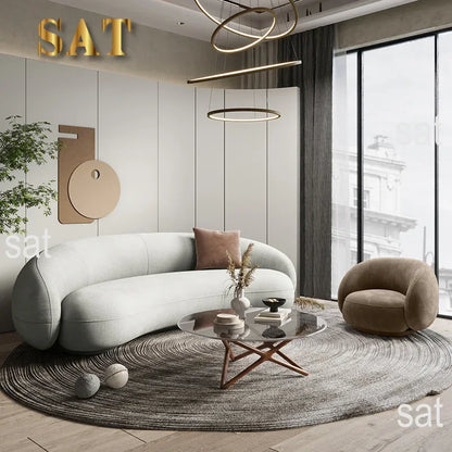 -Modern Light Design Luxury Nordic Velvet Curved Comfortable Living Room Armrest Sofa