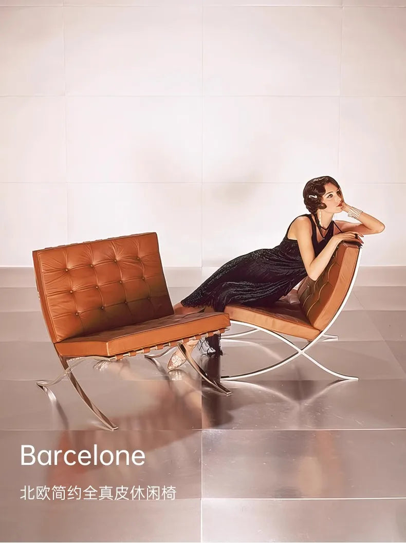 Nordic leather sofa chair light luxury modern single chair living room balcony leisure chair