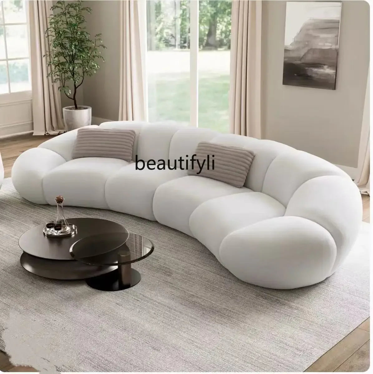 French cream wind curved sofa Italian minimalist leisure living room fabric light luxury sofa02A
