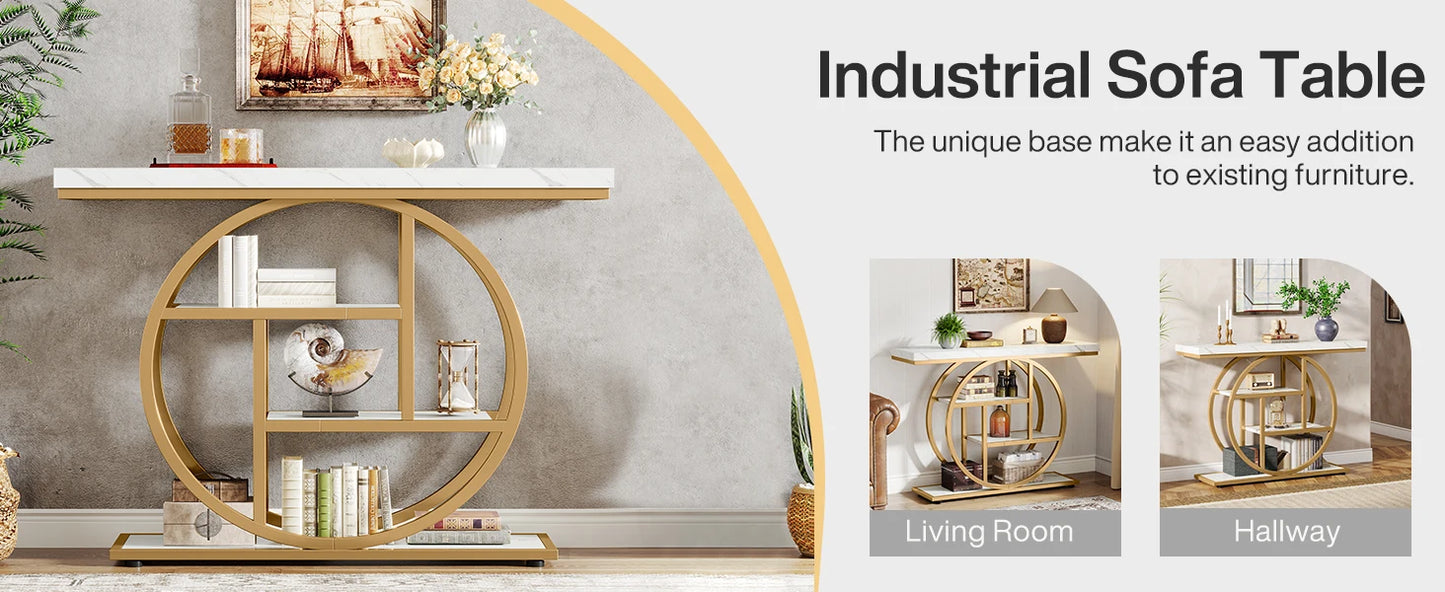 Tribesigns Console Table, Modern Gold Sofa Table Behind Couch with Storage, 4 Tier Entryway Accent Table