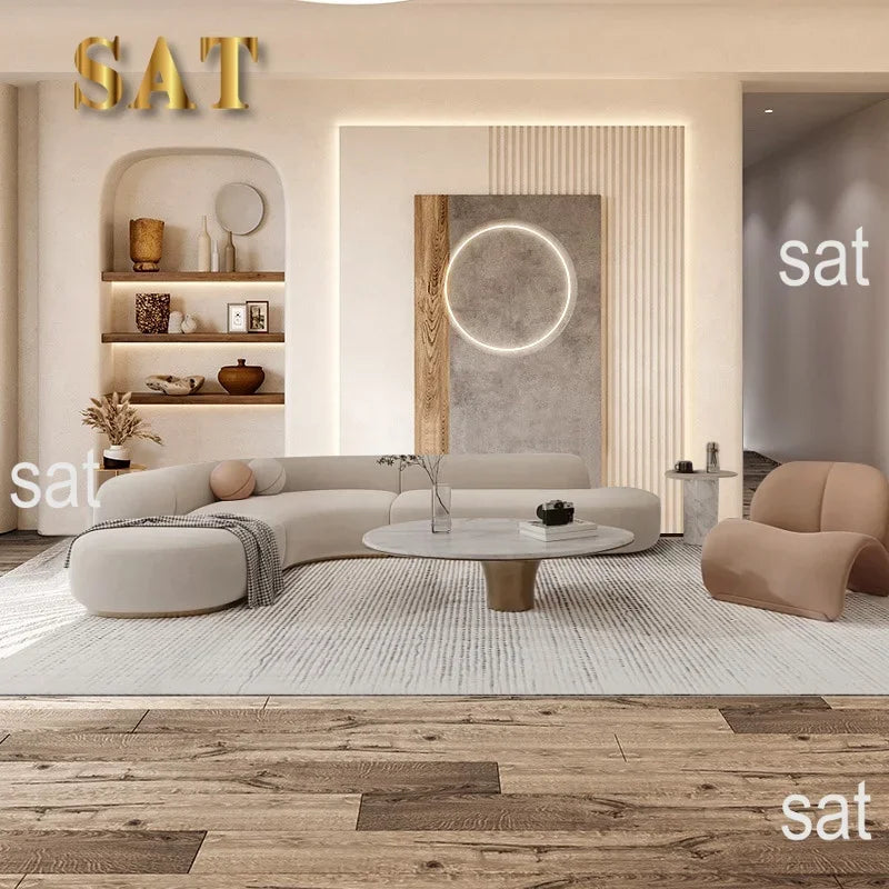 Modern Curved Sofa Set Furniture   Fabric Round White Living Room Sofa Apartment Boucle Semi-circular Sofa