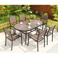 6 Chairs Aluminum Outdoor Furniture WPC Dining Table Chairs Patio Garden Sets