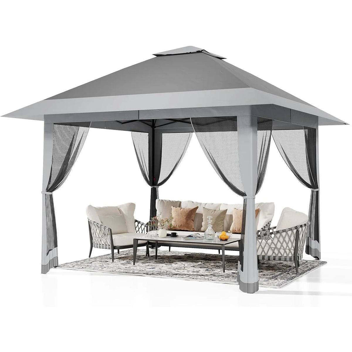13x13Ft Pop Up Canopy Tent, One Push Setup Outdoor Gazebo With Mosquito Netting, Waterproof UV Protection Instant Shade Shelter