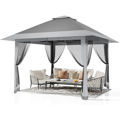 13x13Ft Pop Up Canopy Tent, One Push Setup Outdoor Gazebo With Mosquito Netting, Waterproof UV Protection Instant Shade Shelter