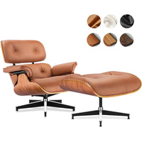Top Grain Leather, Mid Century Chaise Lounge Chair and Ottoman, Modern Chair Classic Design, Heavy Duty Base Support for Living