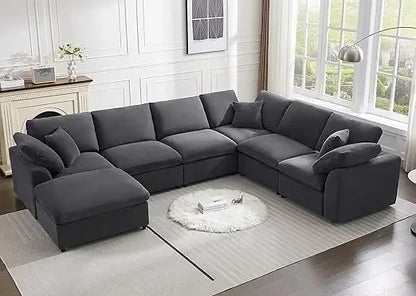 Modular Sectional Sofa, Modern Oversized Cloud Couch with Movable OttomanComfy Couches, 7 Seater L-Shaped Sofas