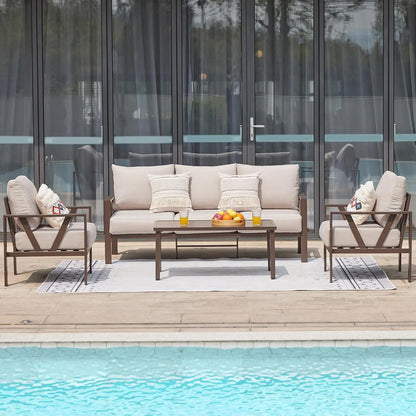 Patio Furniture Set, 6 Pieces Outdoor Couch Sectional, L Shaped Patio Sofa, Metal Patio Couch Sectional with Side Table, Outdoor