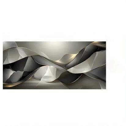 Modern Abstract Canvas Art - Golden Lines & Black/Gray Textured Design for Living Room or Bedroom Decor,