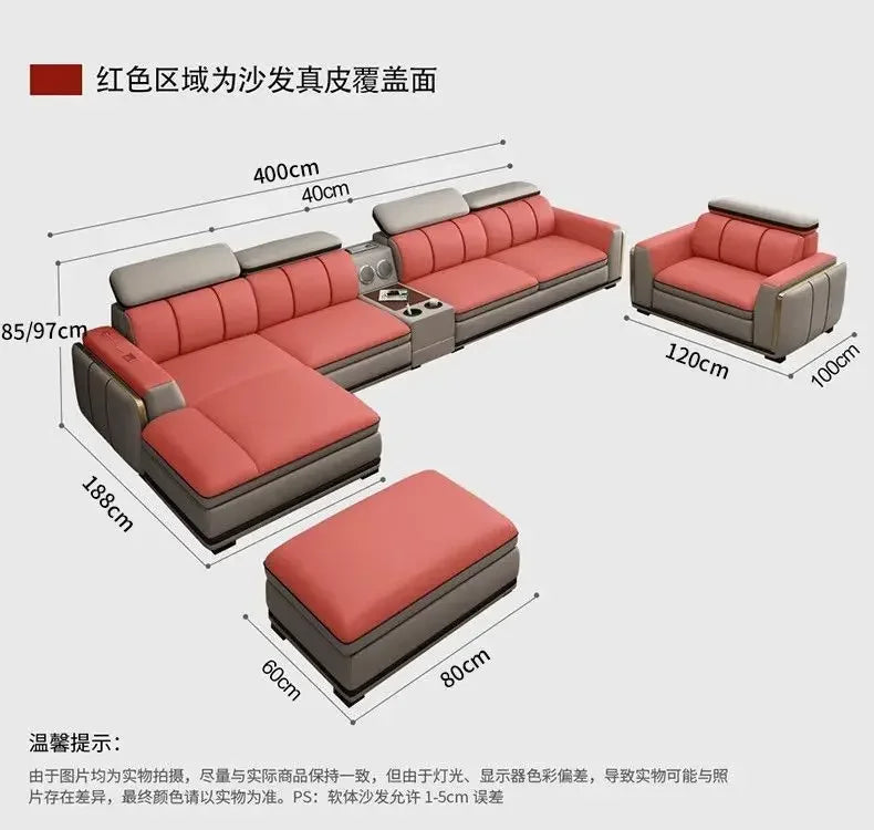 Light luxury first-layer cowhide leather sofa, living room size, straight row concubine combination household leather sofa