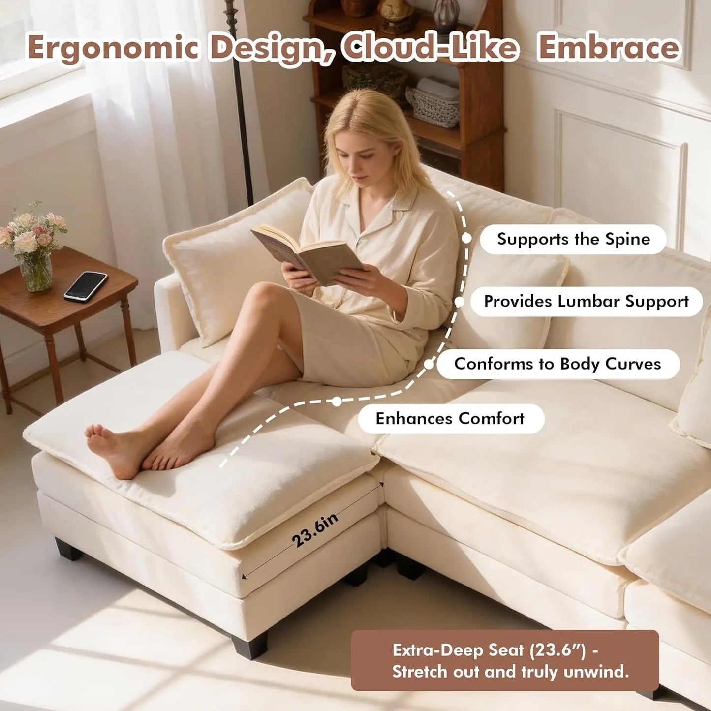 Sectional Couch, Comfy Cloud Modular Sectional Sofa, Deep Seat Modern Cloud Sofa, Modular Sofas for Living Room,, Customized