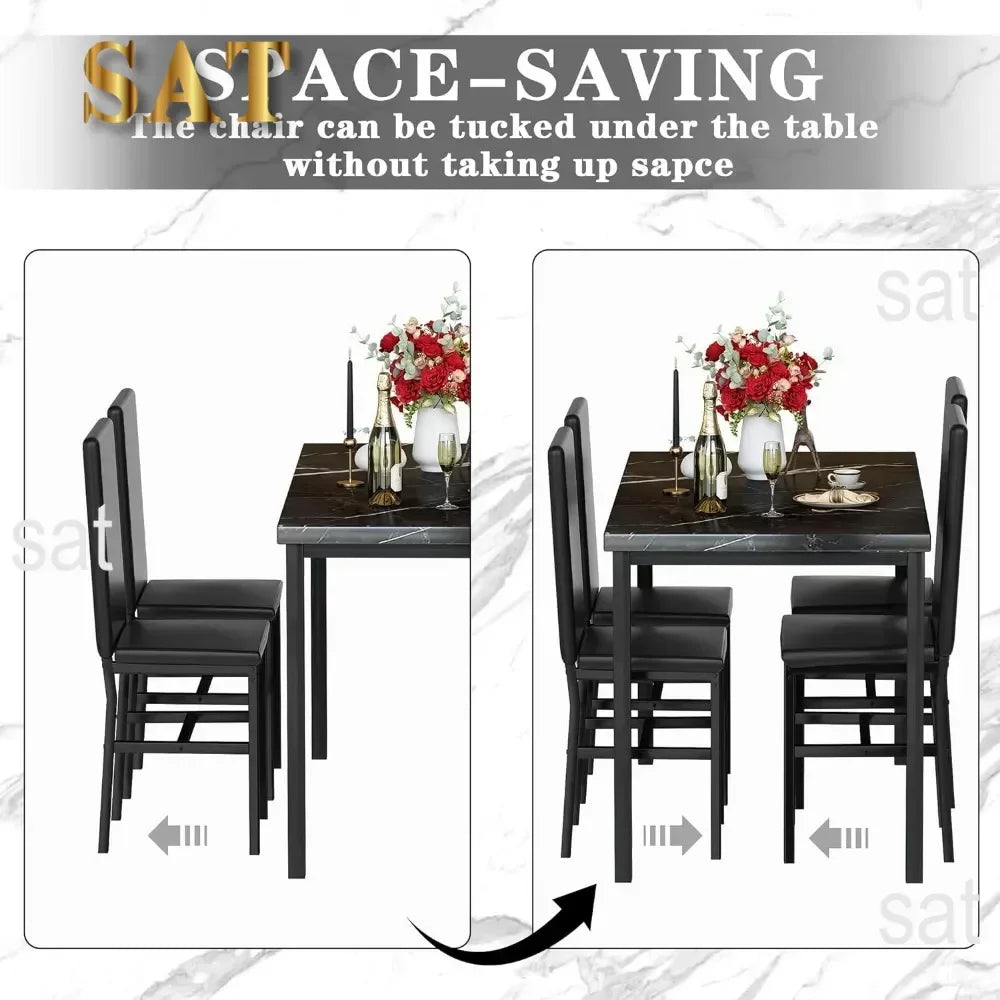 # Hot Dining Table Set For 4, Kitchen Tables And Chair For 4, Glass Dining Room Tables & PU Leather Metal Chairs, Table And Chai
