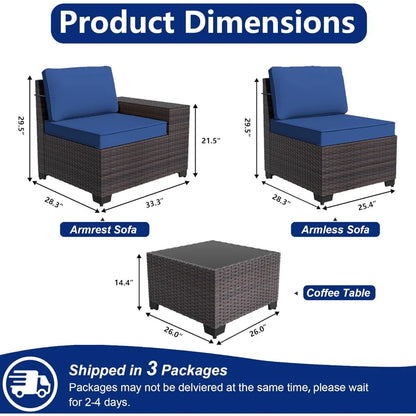 6-Piece Outdoor Sectional Set with High Backrest Sofa, Weather-Resistant PE Rattan Patio Conversation Area