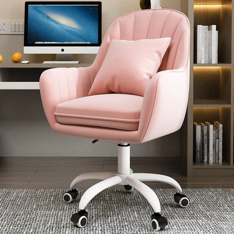 Cute Desk Chair For Girls Pink Ergonomic Computer Swivel Chair Adjustable Height Plush Padded Study Chair Bedroom Dorm Office