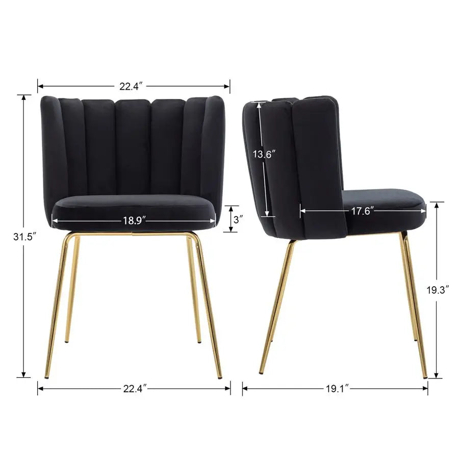 Dining Chairs Set of 2, Comfy Living Room Chairs Modern Velvet Upholstered Accent Chair for Kitchen Vanity Bedroom with Curved B