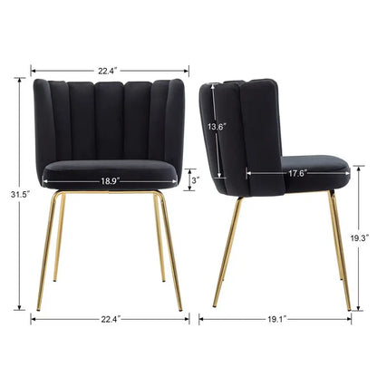 Dining Chairs Set of 2, Comfy Living Room Chairs Modern Velvet Upholstered Accent Chair for Kitchen Vanity Bedroom with Curved B