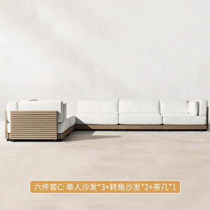 Outdoor Sofa Solid Wood Teak Rain proof and Sunscreen Courtyard Villa Outdoor Balcony Garden Soft Decoration Furniture