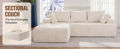 Redlife L-Shape Corduroy Sectional Sofa,Cloud-Like Couch,Boneless Couches, No Assembly Required,Deep Seat, for Living Room