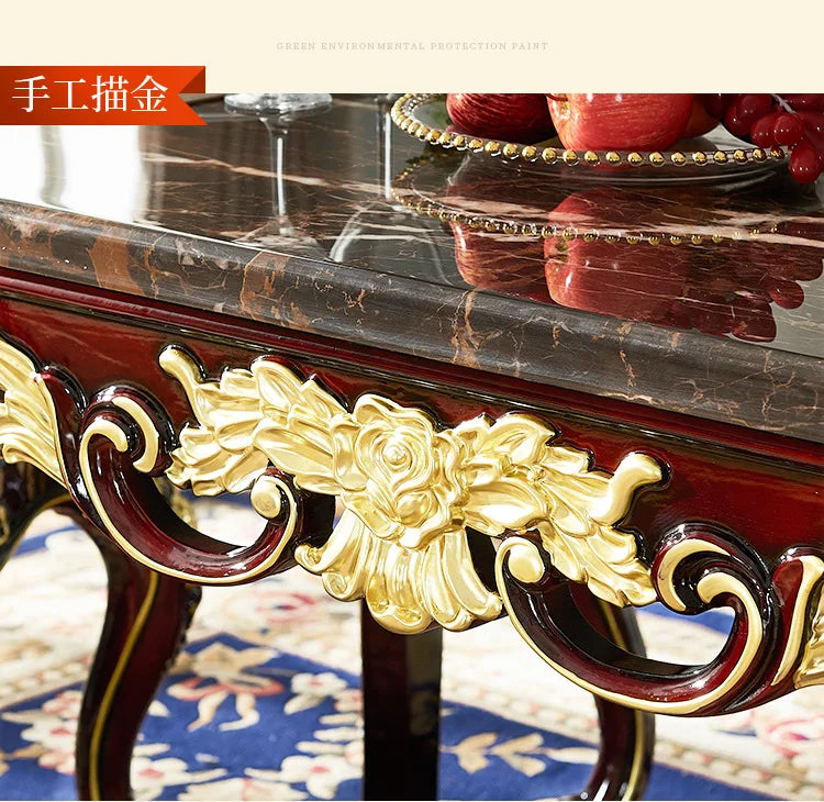 SGF European-style Marble Solid Wood Dining Table Carved Dining Table and Chair Set