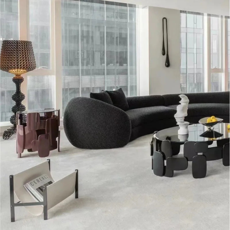 Italian minimalist U-shaped curved three-person living room sofa lamb wool hotel bed and breakfast