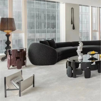 Italian minimalist U-shaped curved three-person living room sofa lamb wool hotel bed and breakfast