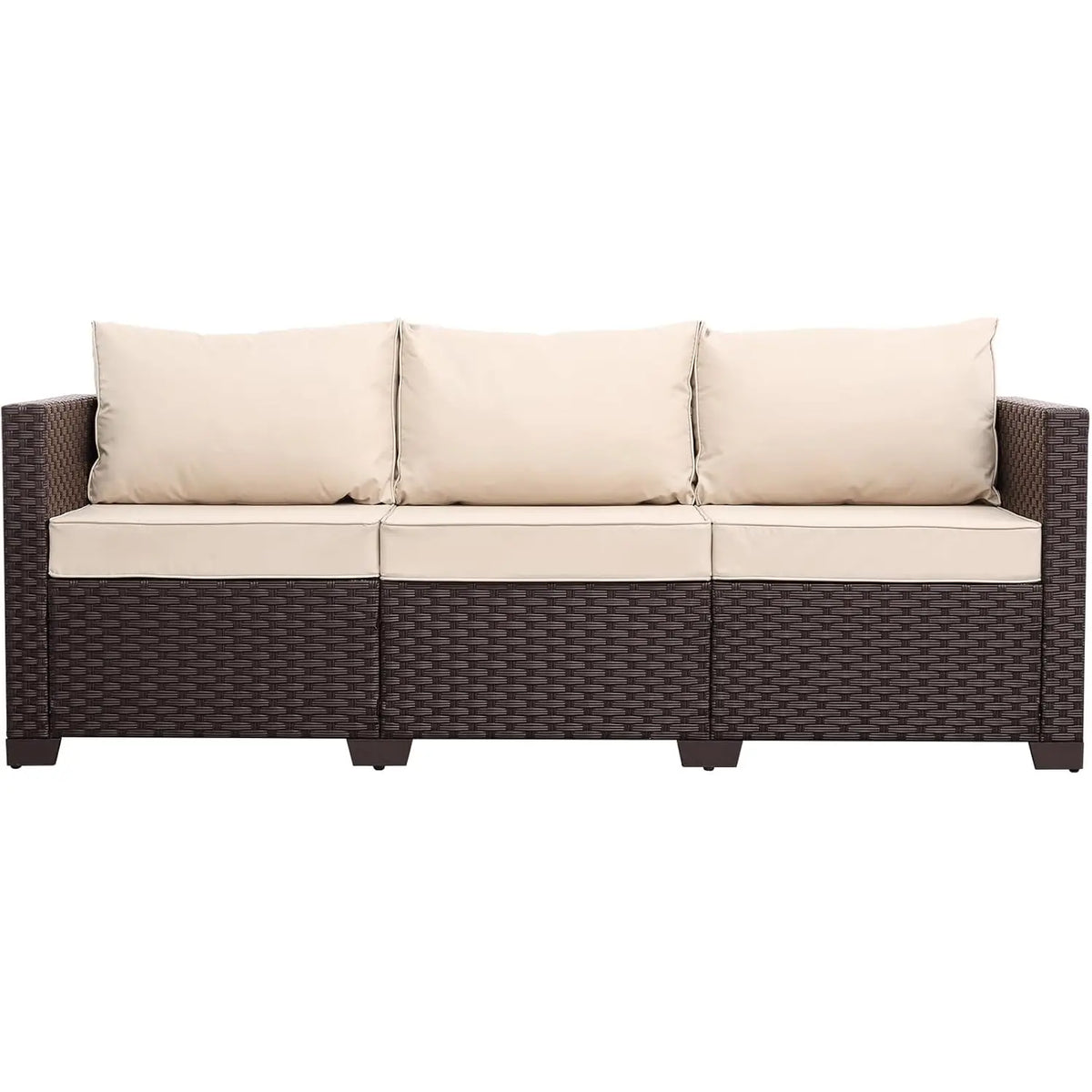 Patio Furniture 3-seat Sofa Wicker Outdoor Furniture Outdoor Couch Deep Seat Hight Backrest Non-Slip Cushions, Khaki, Customized
