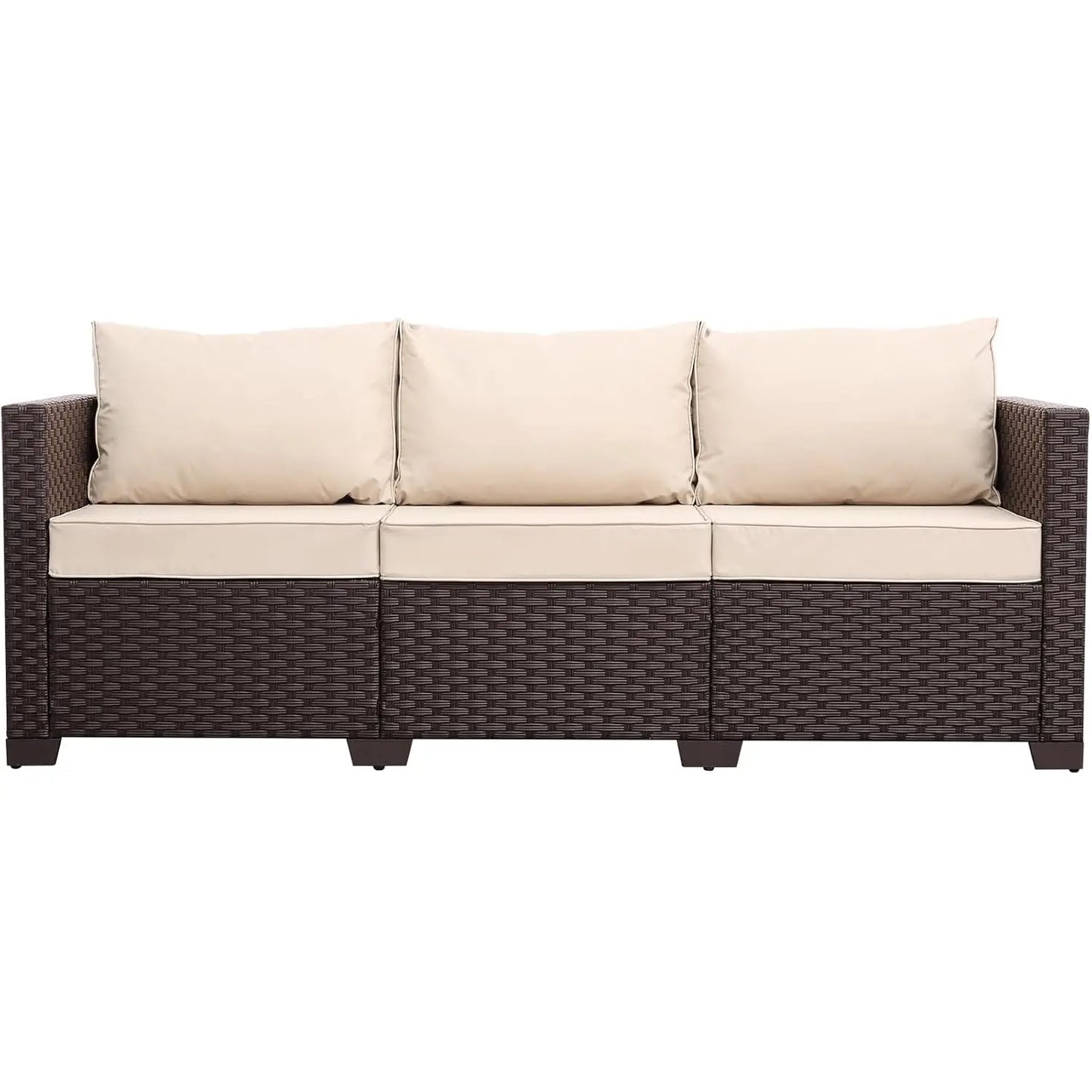 Patio Furniture 3-seat Sofa Wicker Outdoor Furniture Outdoor Couch Deep Seat Hight Backrest Non-Slip Cushions, Khaki, Customized