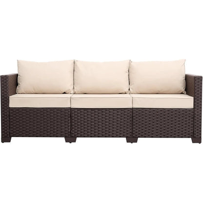 Patio Furniture 3-seat Sofa Wicker Outdoor Furniture Outdoor Couch Deep Seat Hight Backrest Non-Slip Cushions, Khaki, Customized