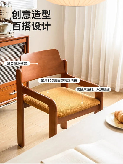 French retro solid wood dining chair home simple designer chair bedroom fabric medieval backrest single chair