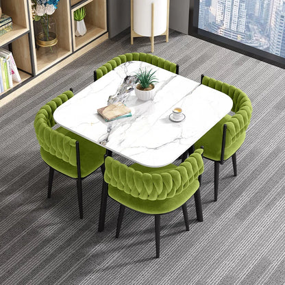 Customized Light Luxury Dining Table and Chair Set Square Rock Slab for Small Apartment Dining Room Furniture