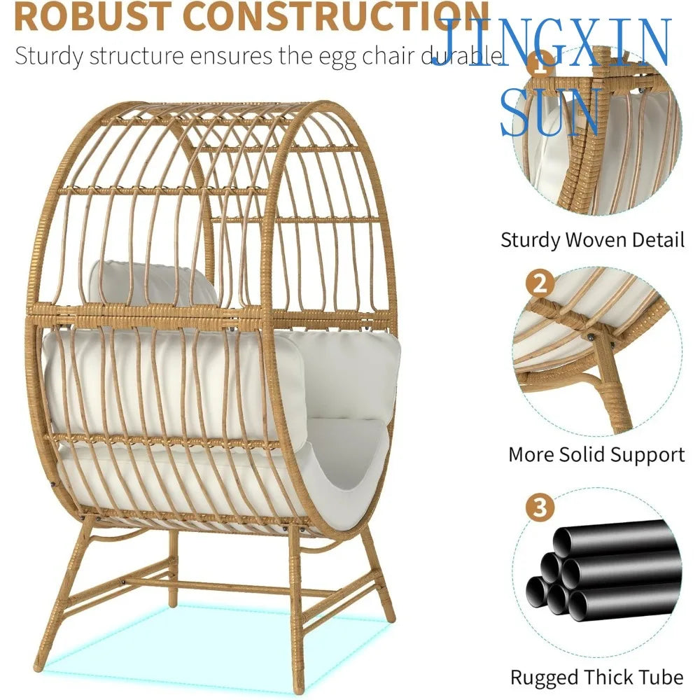 Egg Chair Outdoor Indoor, Oversized Rattan Chair with Thicken Cushion, 510LBS Capacity Wicker Patio Lounge Chair, Basket Chair f