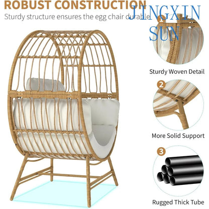 Egg Chair Outdoor Indoor, Oversized Rattan Chair with Thicken Cushion, 510LBS Capacity Wicker Patio Lounge Chair, Basket Chair f
