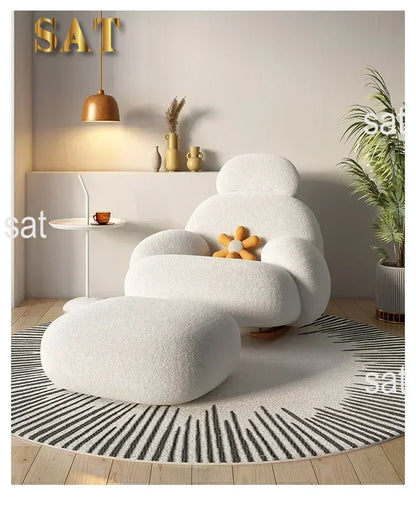Fluffy White Living Room Chair, Modern Cute Ergonomic Floor Lounge Recliner, Meuble Salon Home Furniture Rocking Chair  Designer