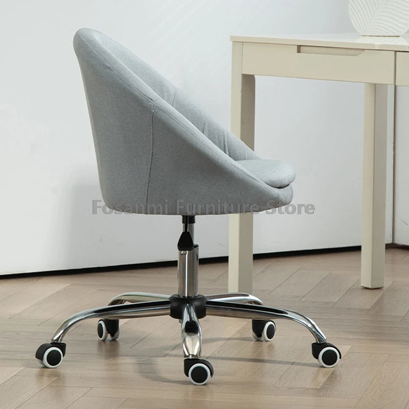 Minimalist Linen Fabric Adjustable Height Desk Chairs Comfortable Home Swivel Vanity Chair Office Computer Chair with Curve Seat