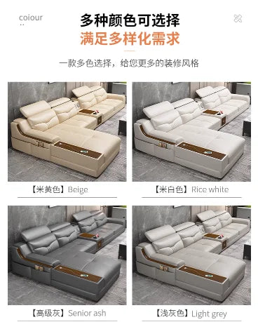 Light luxury solid wood living room corner combination leather sofa first layer cowhide sofa