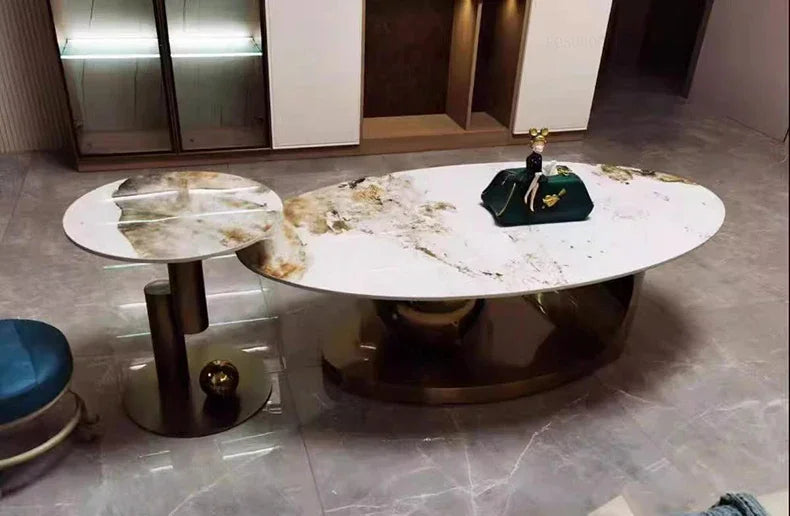 Bright Oval Coffee Tables for Tea Room Italian Rock Slab Easy To Clean Side Table Luxury Tables for Living Room a